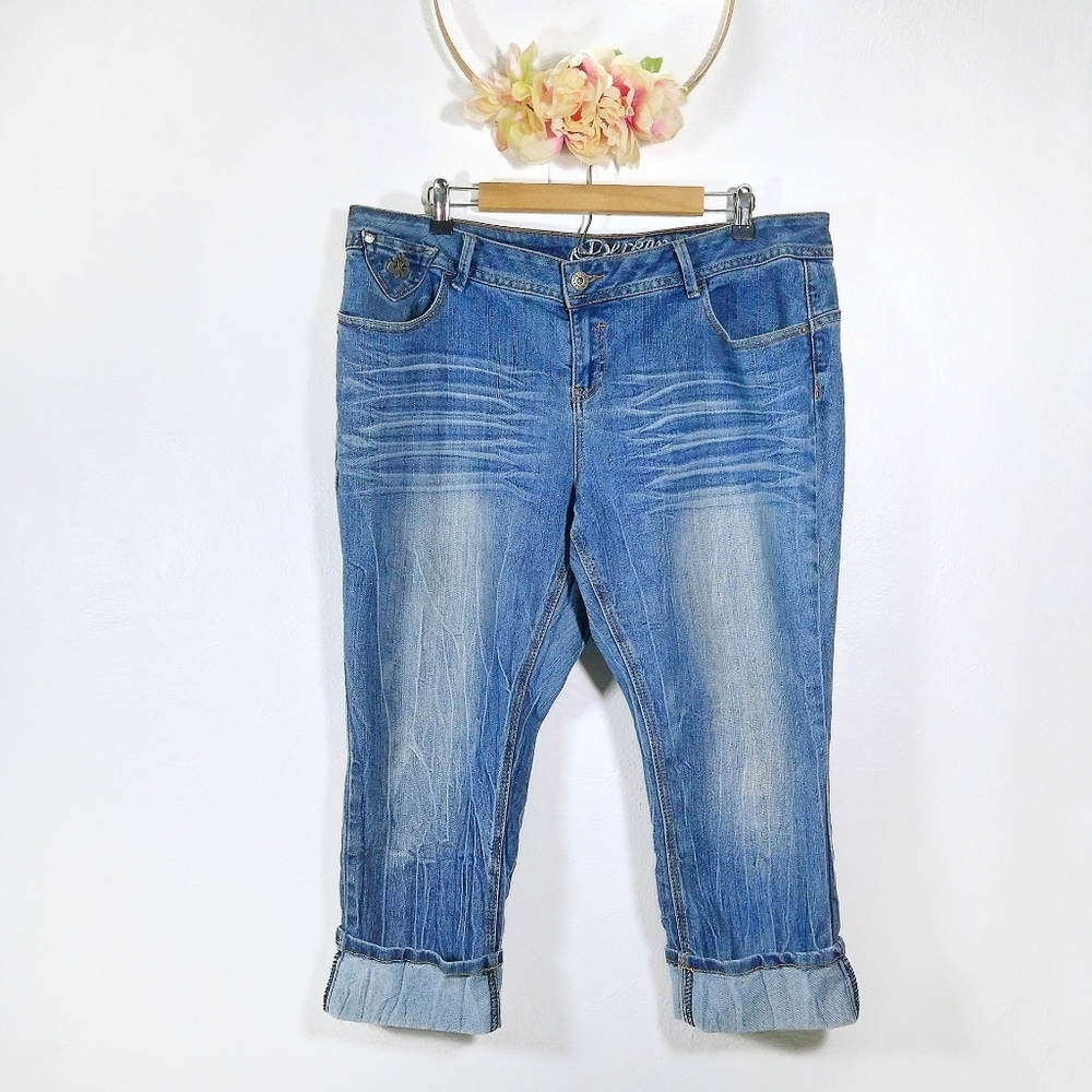 Dereon - blue med wash cropped rolled cuff jeans